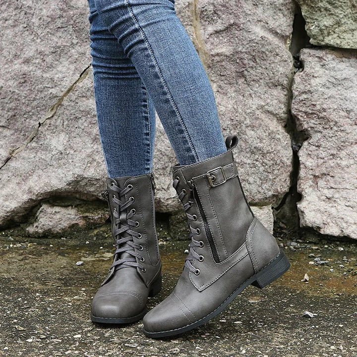 Erika – Leren Laarzen in Combat-stijl