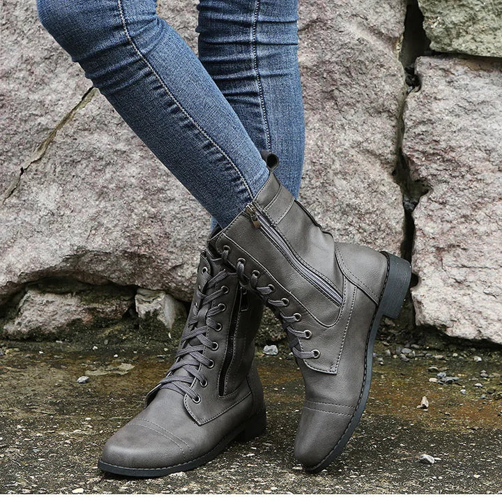 Erika – Leren Laarzen in Combat-stijl
