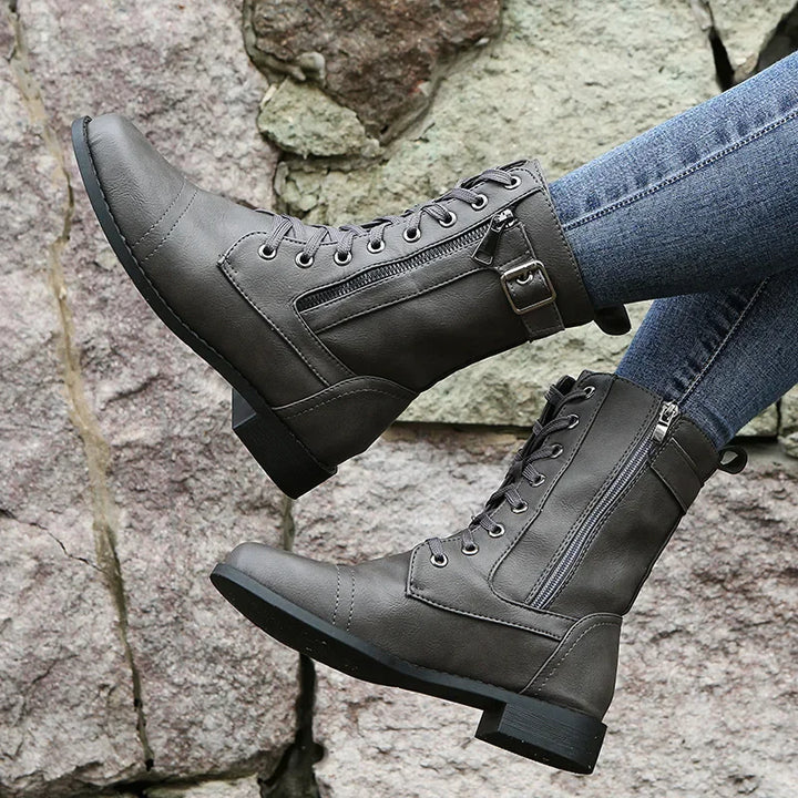Erika – Leren Laarzen in Combat-stijl
