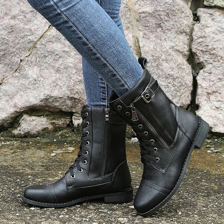 Erika – Leren Laarzen in Combat-stijl