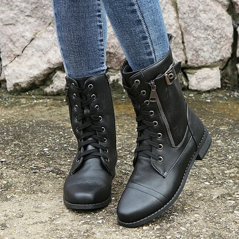 Erika – Leren Laarzen in Combat-stijl