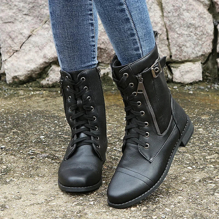 Erika – Leren Laarzen in Combat-stijl