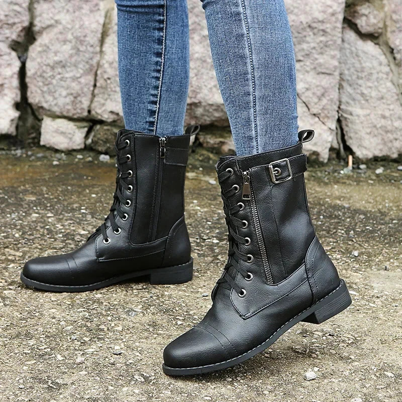 Erika – Leren Laarzen in Combat-stijl