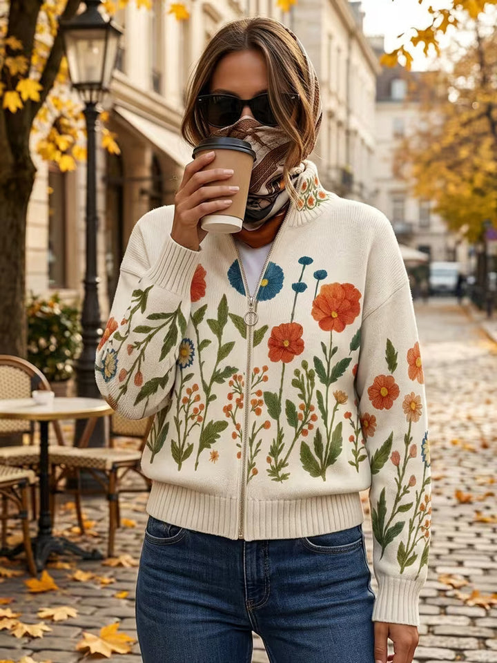 Gabriele gebreid vest met wilde bloemen en rits