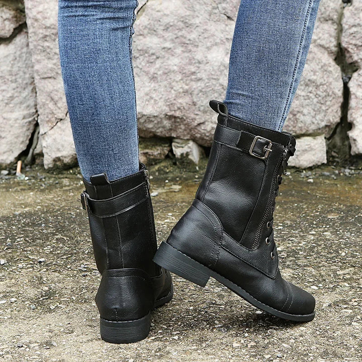 Erika – Leren Laarzen in Combat-stijl