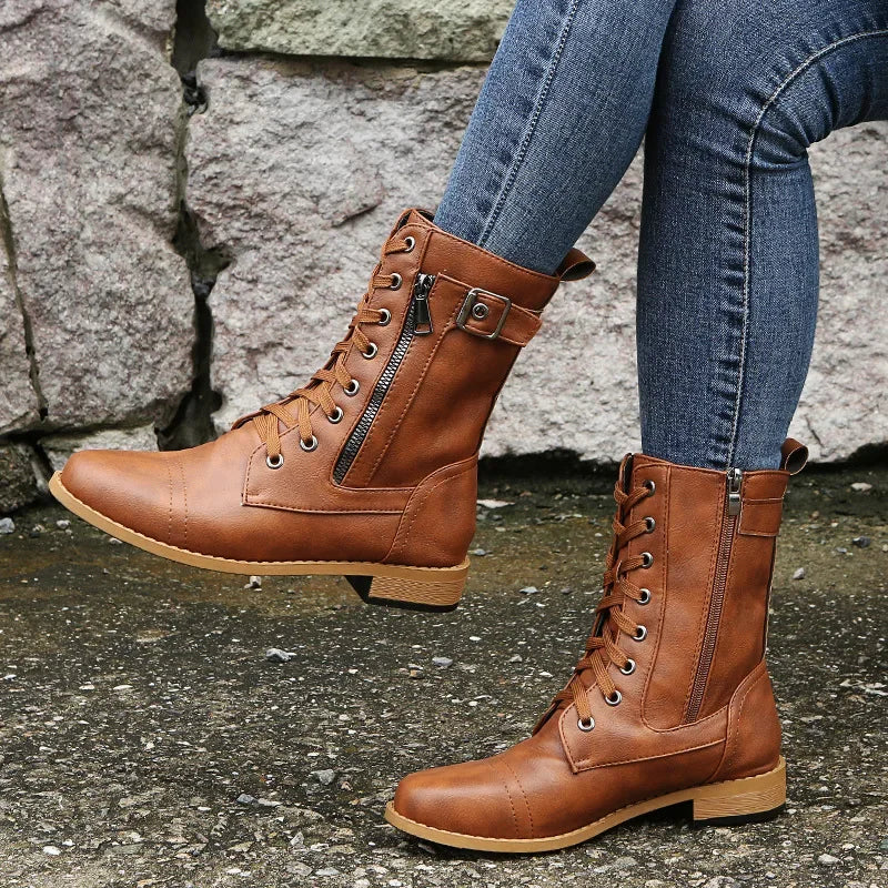 Erika – Leren Laarzen in Combat-stijl