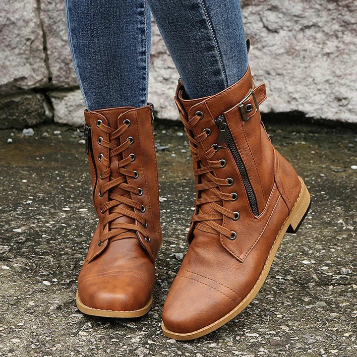 Erika – Leren Laarzen in Combat-stijl