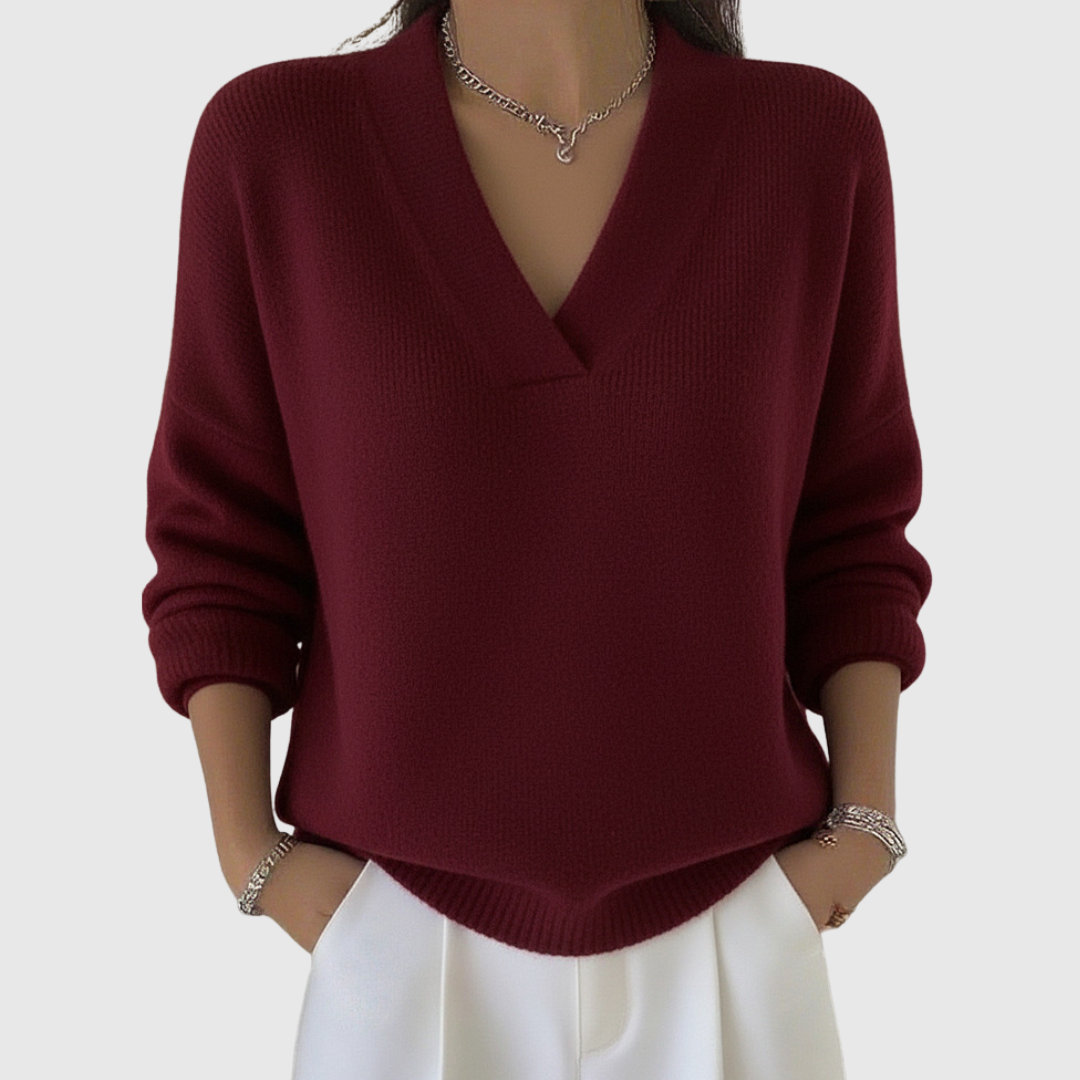 Faye | Knusse Trui met V-hals en Relaxed Fit