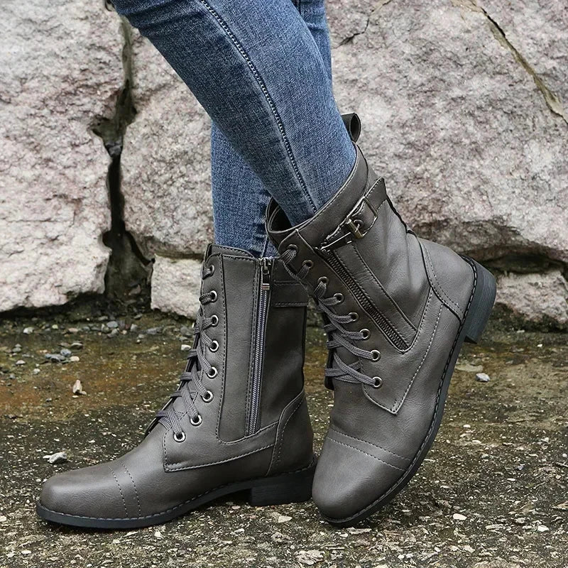 Erika – Leren Laarzen in Combat-stijl