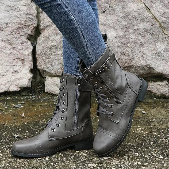 Erika – Leren Laarzen in Combat-stijl