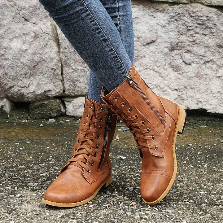 Erika – Leren Laarzen in Combat-stijl