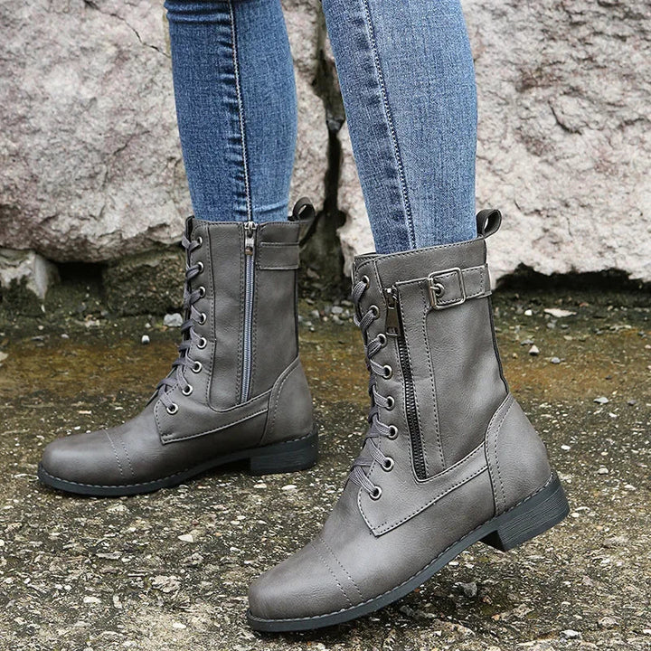 Erika – Leren Laarzen in Combat-stijl