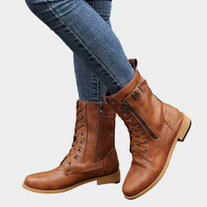 Erika – Leren Laarzen in Combat-stijl