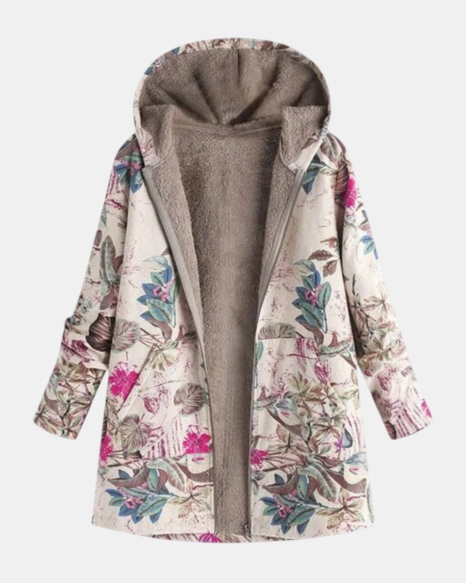 Ivy – Pastelkleurige fleecejack met botanisch patroon
