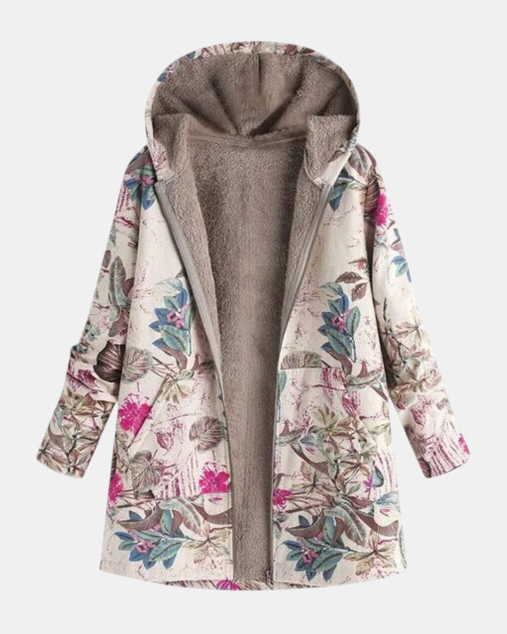 Ivy – Pastelkleurige fleecejack met botanisch patroon