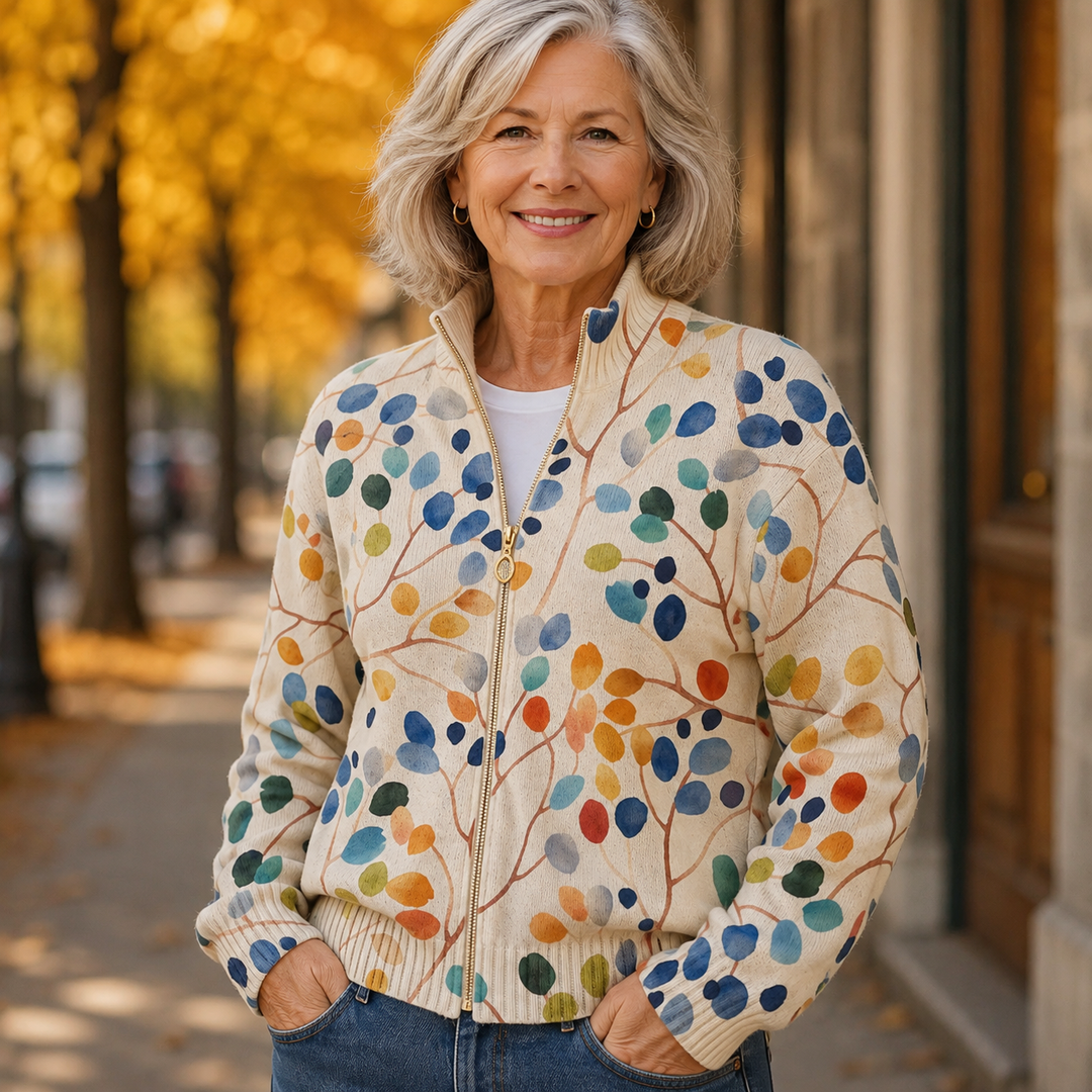Petra gebreid vest met bladerenpatroon en rits