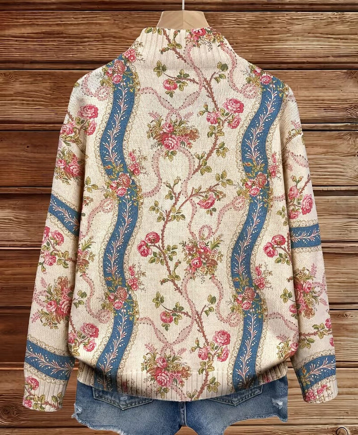 Roswitha gebreid vest met rozenpatroon en rits