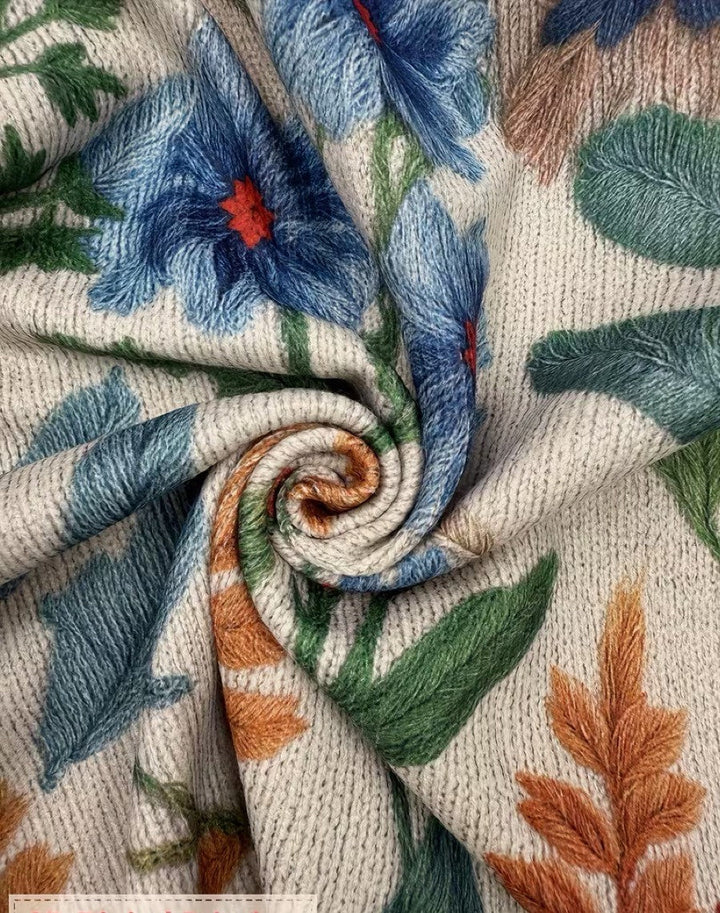 Claudia | Gebreide Jas met Bloemenprint en Rits