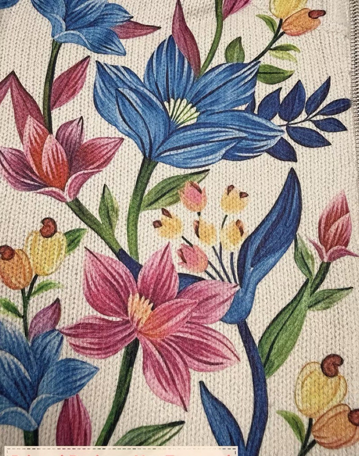 Claudia | Gebreide Jas met Bloemenprint en Rits