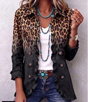 Valentina | Ombre Blazer met Luipaardprint en Volants